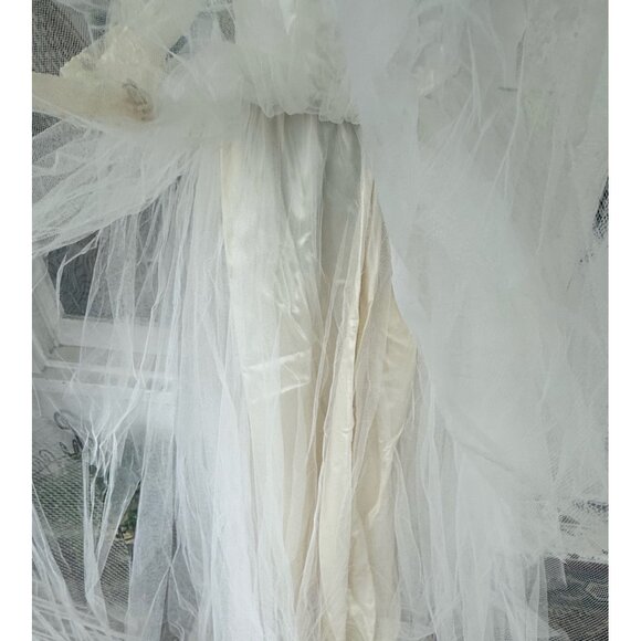 Vintage 50's Tulle Lace Tiered Cupcake Wedding Dress Beading Sequins Sz Small - Picture 4 of 16